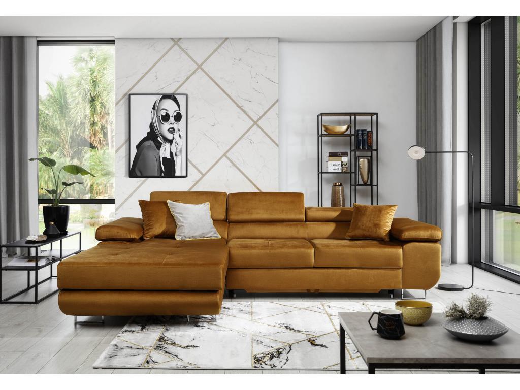 Canapé convertible d'angle gauche simili cuir gris avec rangement Lumenao 280cm FMBK45759