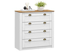 Commode chambre Lumenao L 91 cm en bois massif lasuré blanc et brun avec 4 grands tiroirs et poignées style campagne NIHZ64091