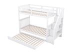 Lit superposé pour enfants cadre escalier avec lit gigogne barrières hautes blanc 90x200 cm MXHN09153