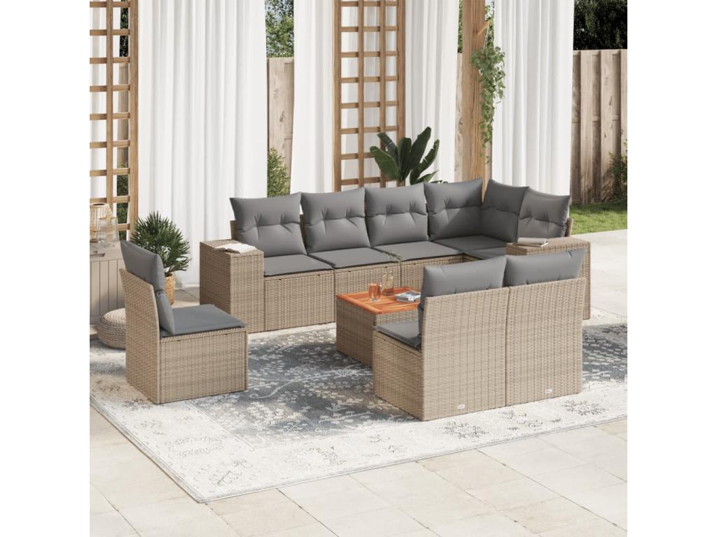 Salon de jardin avec coussins 9 pcs beige résine tressée WRBX64402