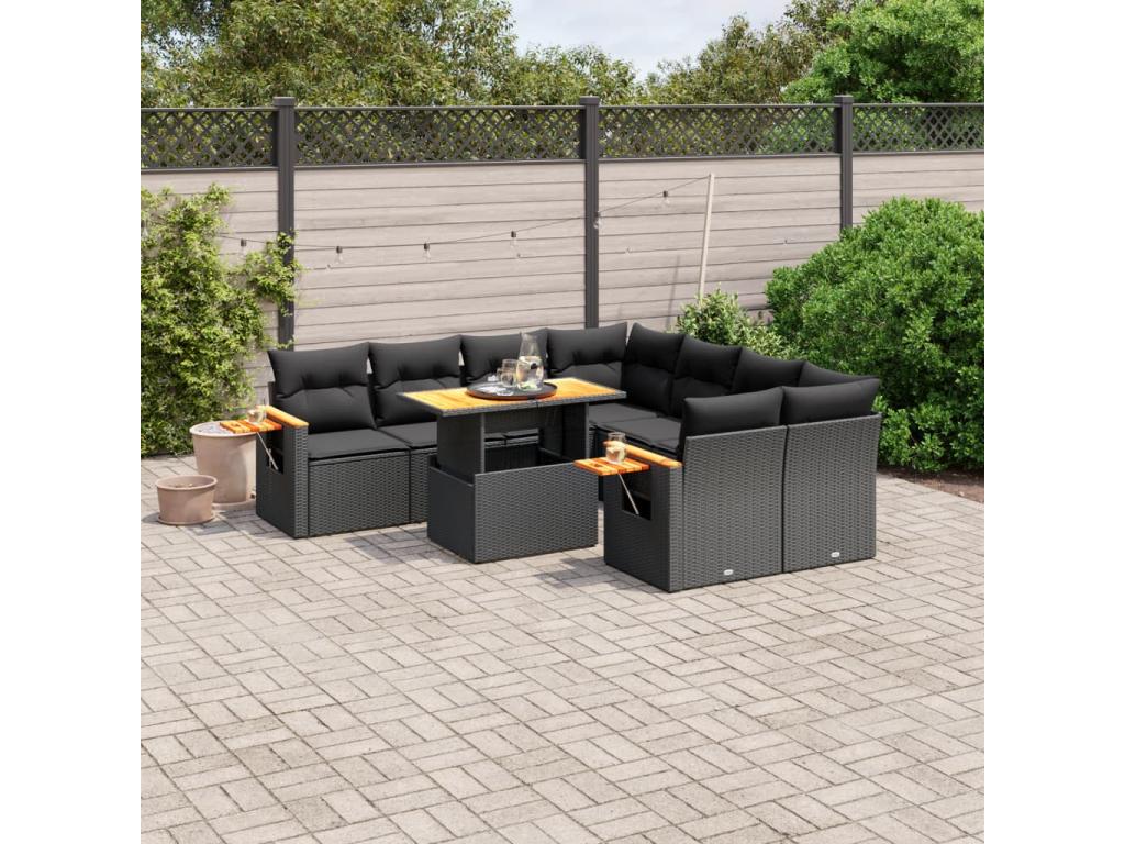Salon de jardin 8 pièces avec coussins noir résine tressée YPBV32824