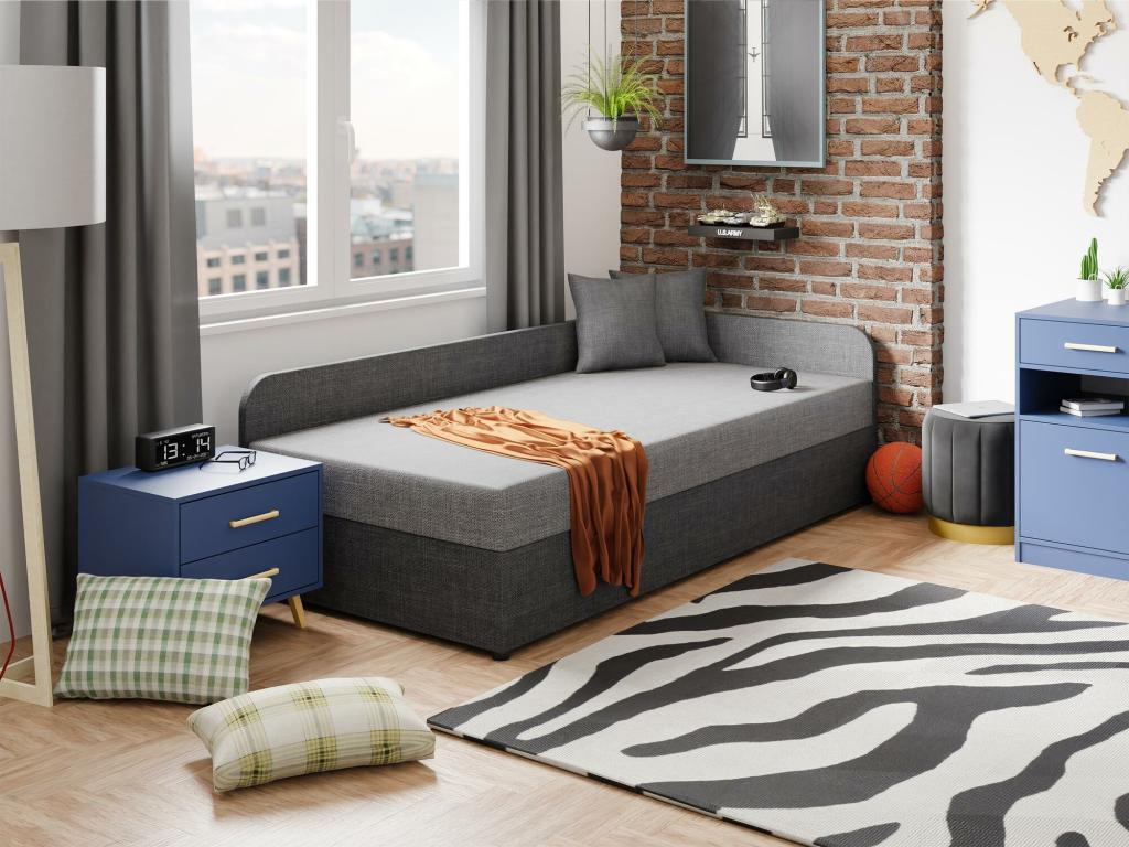 Lit Lumenao 128 Unique Gris 90x200 Tapisserie Sommier à Lumenao 95x205x60cm JWNB33508