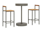 Ensemble de bar jardin 3 pcs gris poly rotin/ bois massif Zensova NXPQ00545