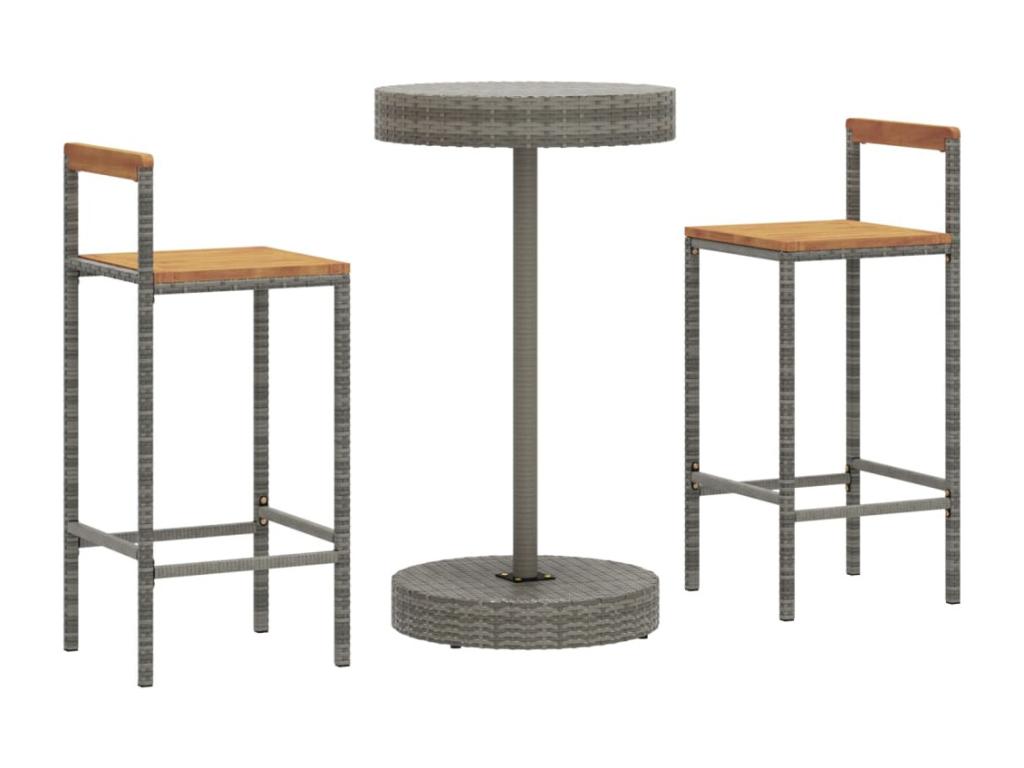 Ensemble de bar jardin 3 pcs gris poly rotin/ bois massif Zensova NXPQ00545