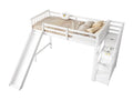 Lit mezzanine 90x200cm lit enfant avec toboggan échelle de rangement certifié EN747 blanc NXUI90203