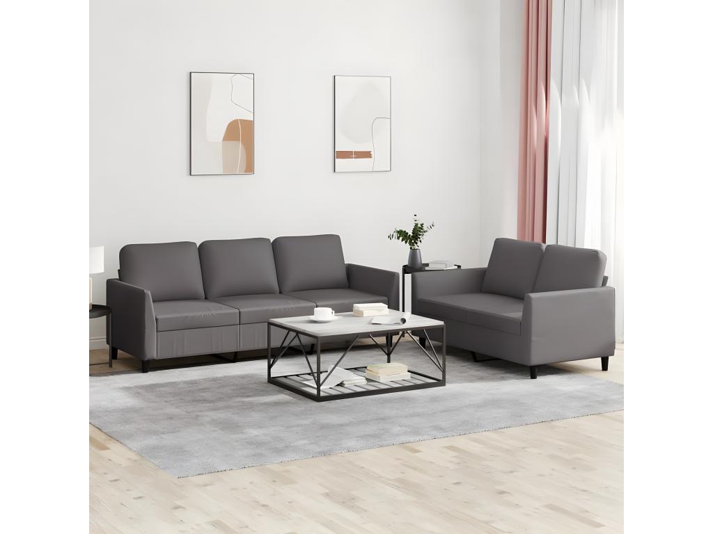 Ensemble de canapés 2 pcs avec coussins Gris Similicuir HEQB53153