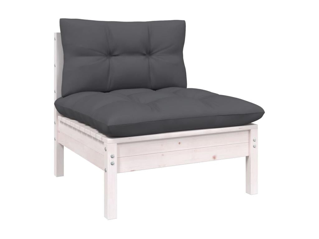 Salon de jardin 3 pcs avec coussins Blanc Bois de pin solide ONYU64822