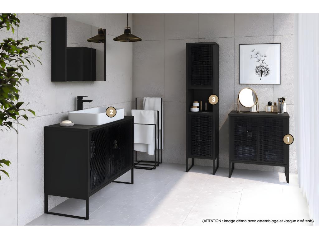 Ensemble complet de salle de bain - Meuble - Colonne - Vasque avec Siphon OFFERT - Ventoriq - NOIR - 70x80x43 cm KYYG09209
