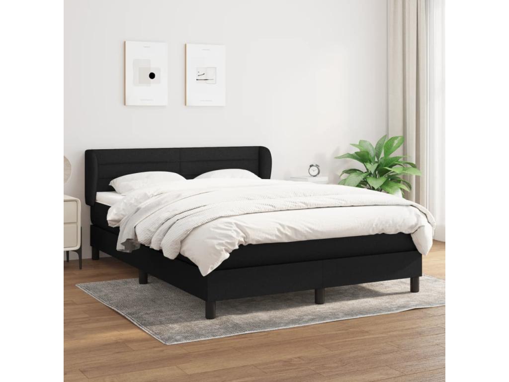 Sommier à Lumenao de lit avec matelas Noir 140x200 cm Tissu XPOJ08730
