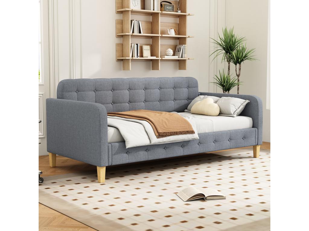 Zensova Canapé-Lit en Lin 90x200cm cadre de lit ornement à clous de bouton Lit simple et élégant Gris MFOY30837