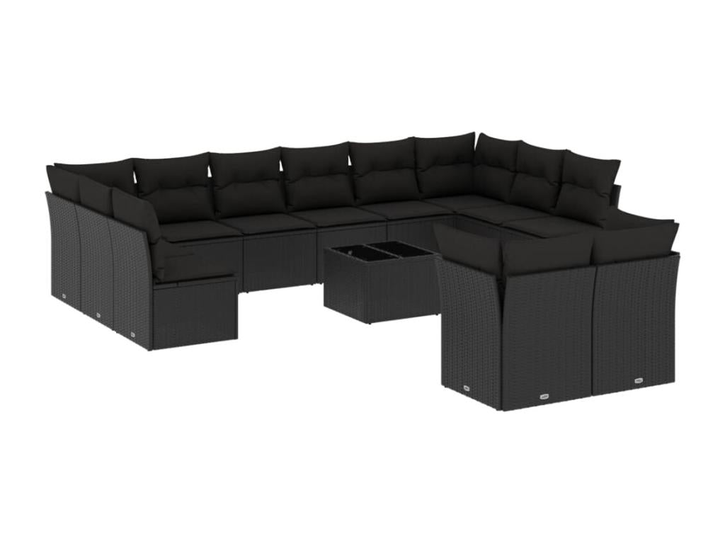 Salon de jardin avec coussins 13 pcs noir résine tressée EMZX03031