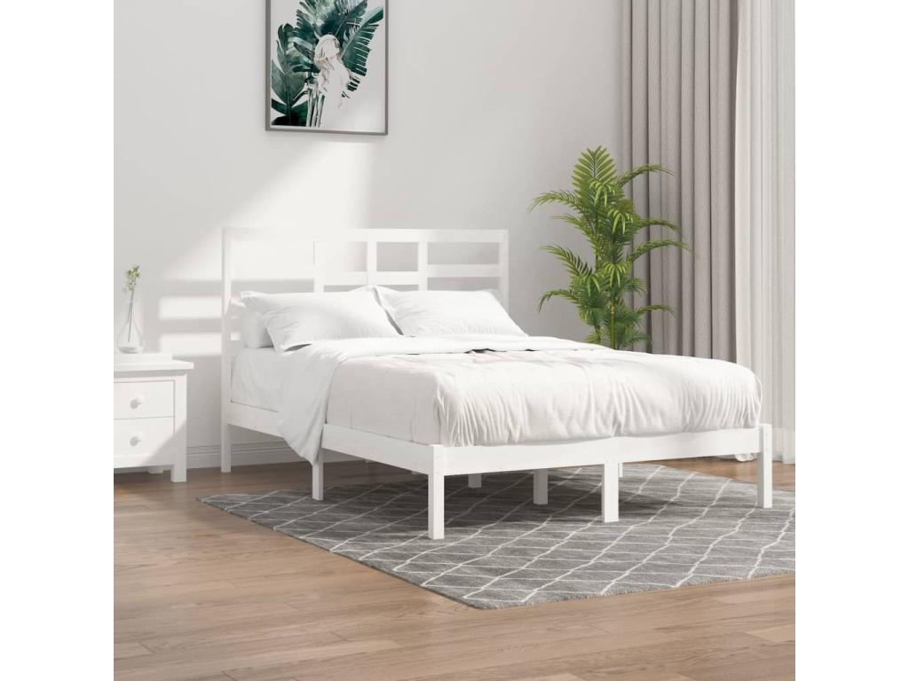 Cadre de lit sans matelas blanc bois massif 135x190 cm KXVS65060
