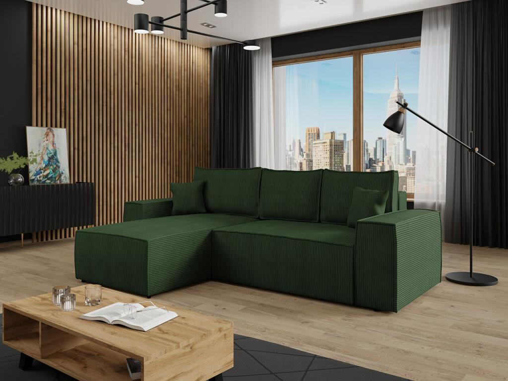 Canapé d'angle Zensova 108 Vert Fonction de couchage Boîte de literie 279x181x94cm GFEB41870
