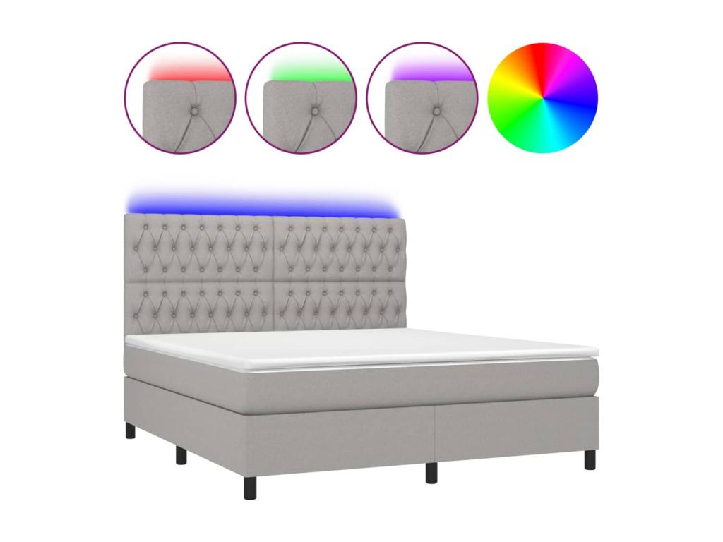 Sommier tapissier matelas et LED Gris clair 160x200 cm Tissu QKSB08885