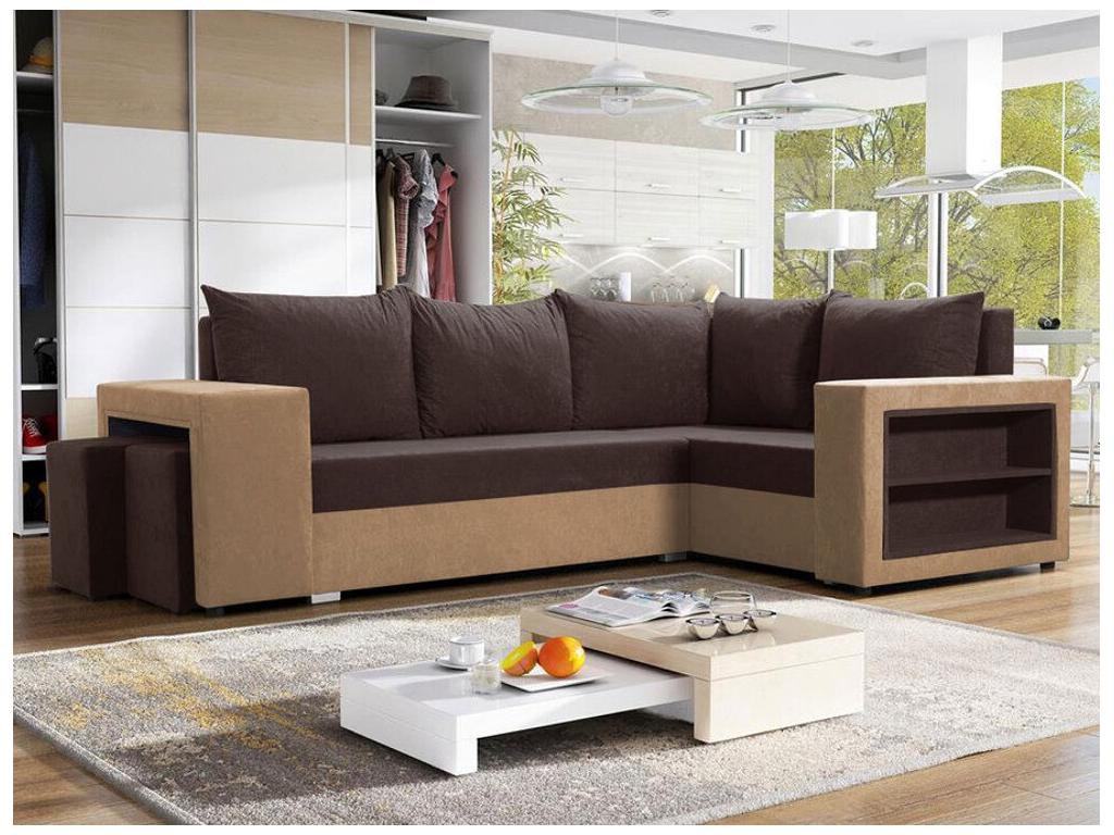 Canapé d'angle Lumenao 103 Marron Fonction de couchage Boîte de literie 250x162x85cm UFBD72975
