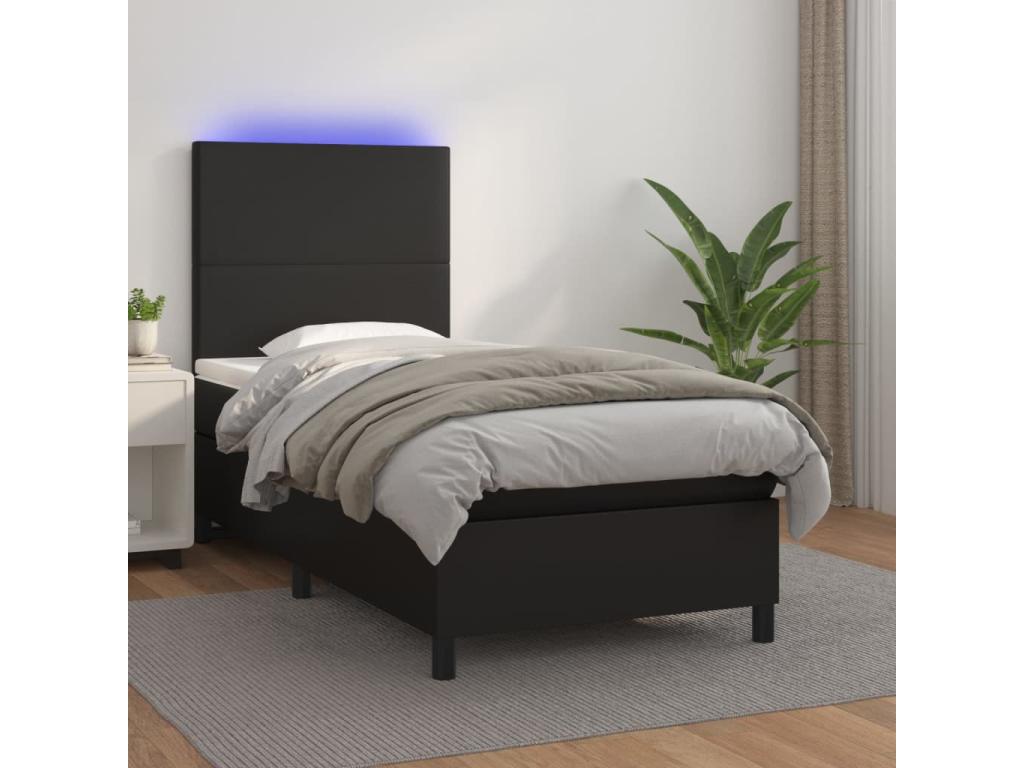 Sommier à Lumière de lit avec matelas et LED Noir 90x190 cm COPZ93652