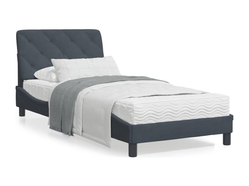 Lit avec matelas gris foncé 90x190 velours YSNX97348