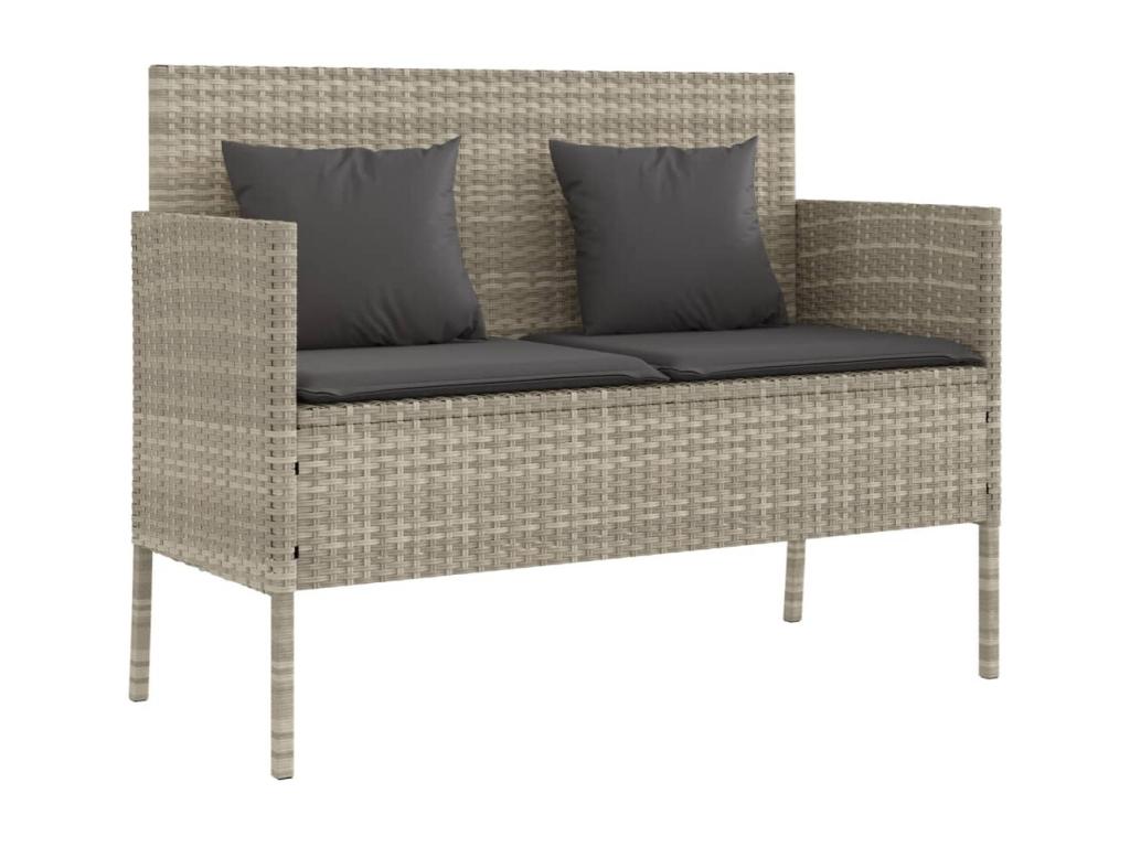 Banc de jardin avec coussins gris clair résine tressée MWFZ29856