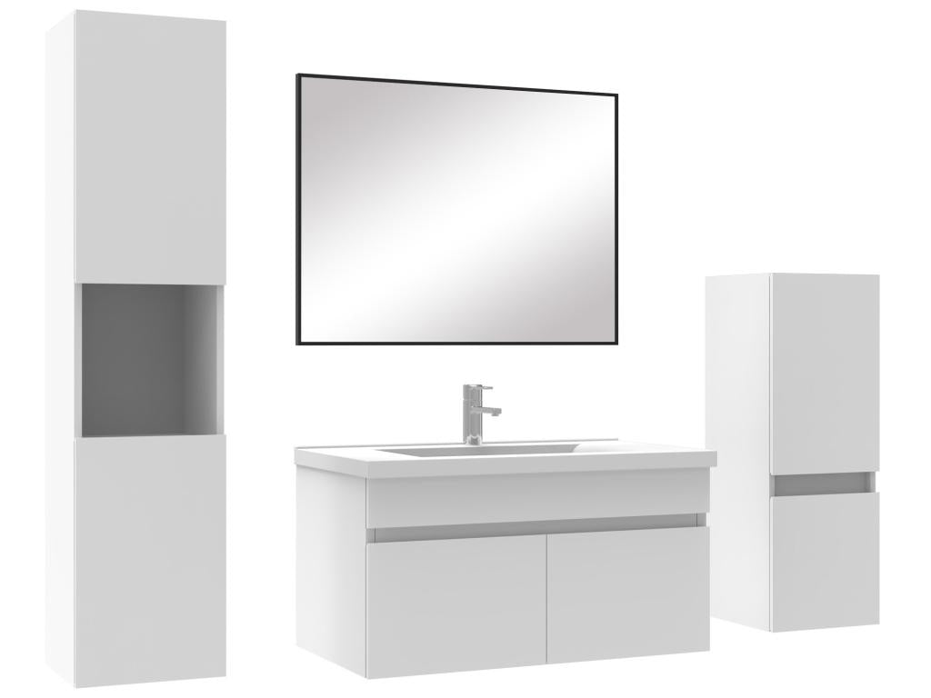 Ensemble meubles Salle de Bain 80cm avec colonne miroir mural Blanc TBSK05918