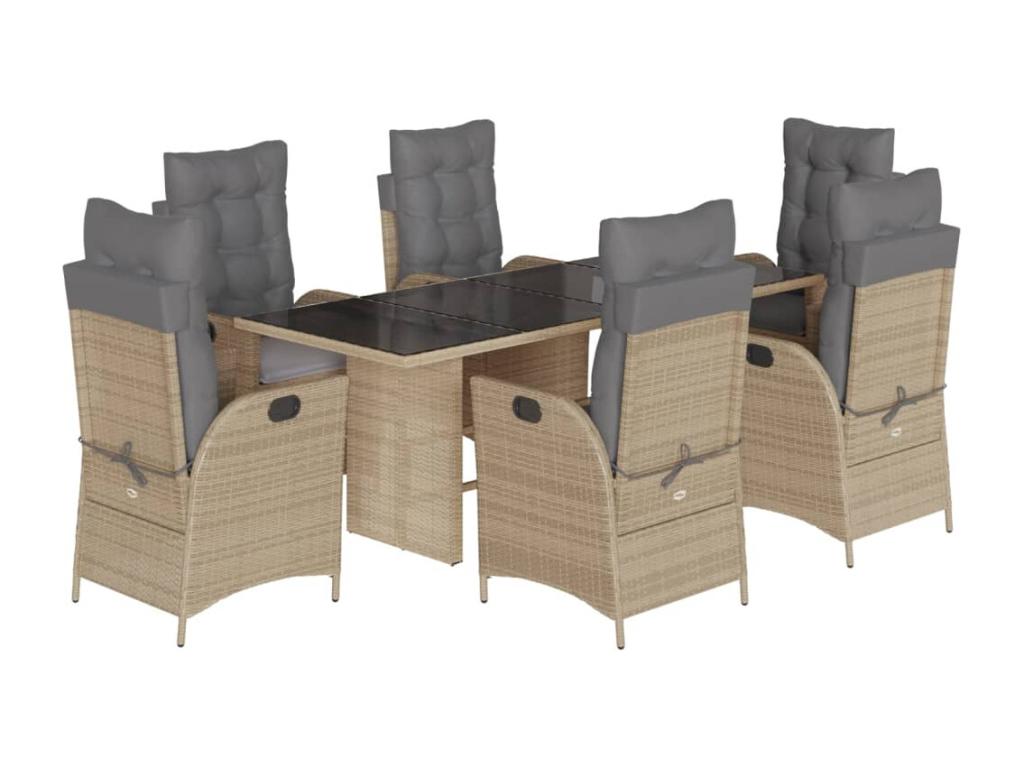 Ensemble à manger de jardin coussins 7 pièces Lumenao beige rotin MACJ36635