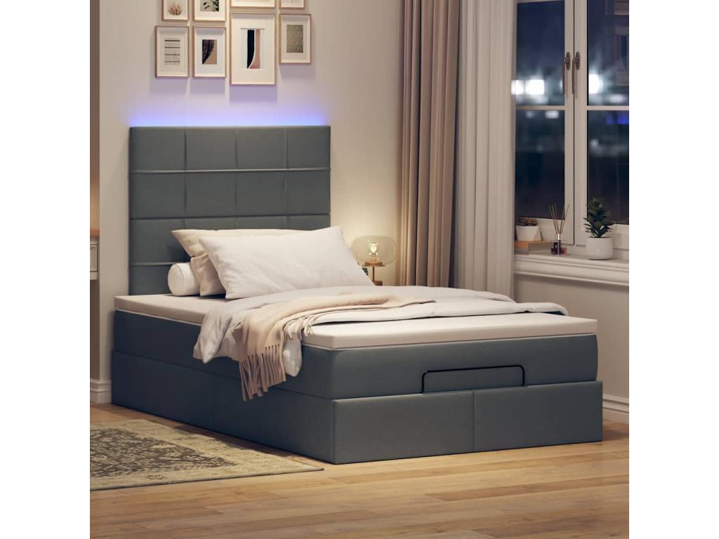 Cadre de lit Lumenao avec matelas gris foncé 120x190 cm tissu LTNC48307