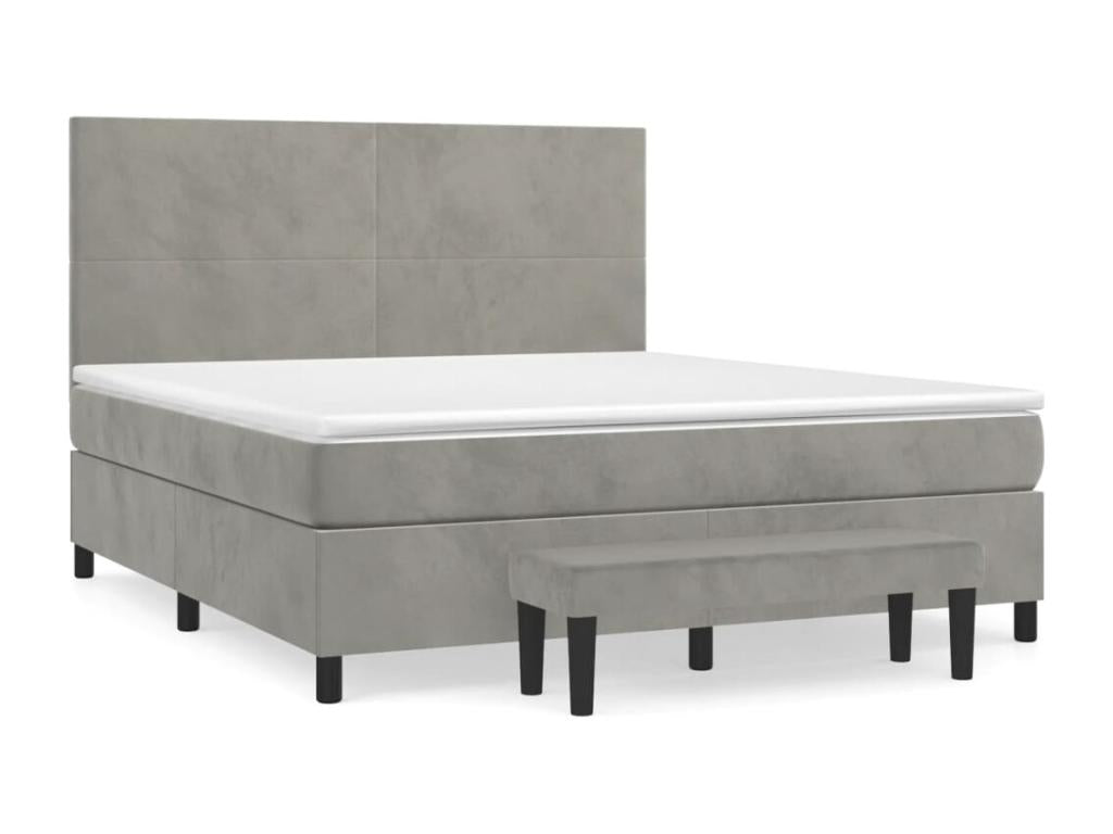 Lit à sommier tapissier et matelas Gris clair 180x200cm Velours YZBE48250