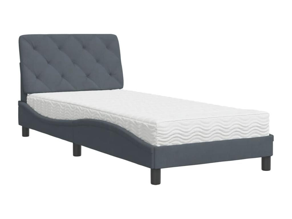 Lit avec matelas gris foncé 90x190 velours YSNX97348