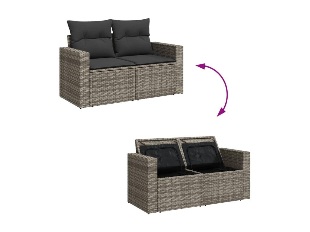 Salon de jardin 9 pcs avec coussins gris résine tressée ADMO12383