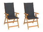 Chaises de jardin 2 pièces avec coussins anthracite Bois de teck EIMQ88625