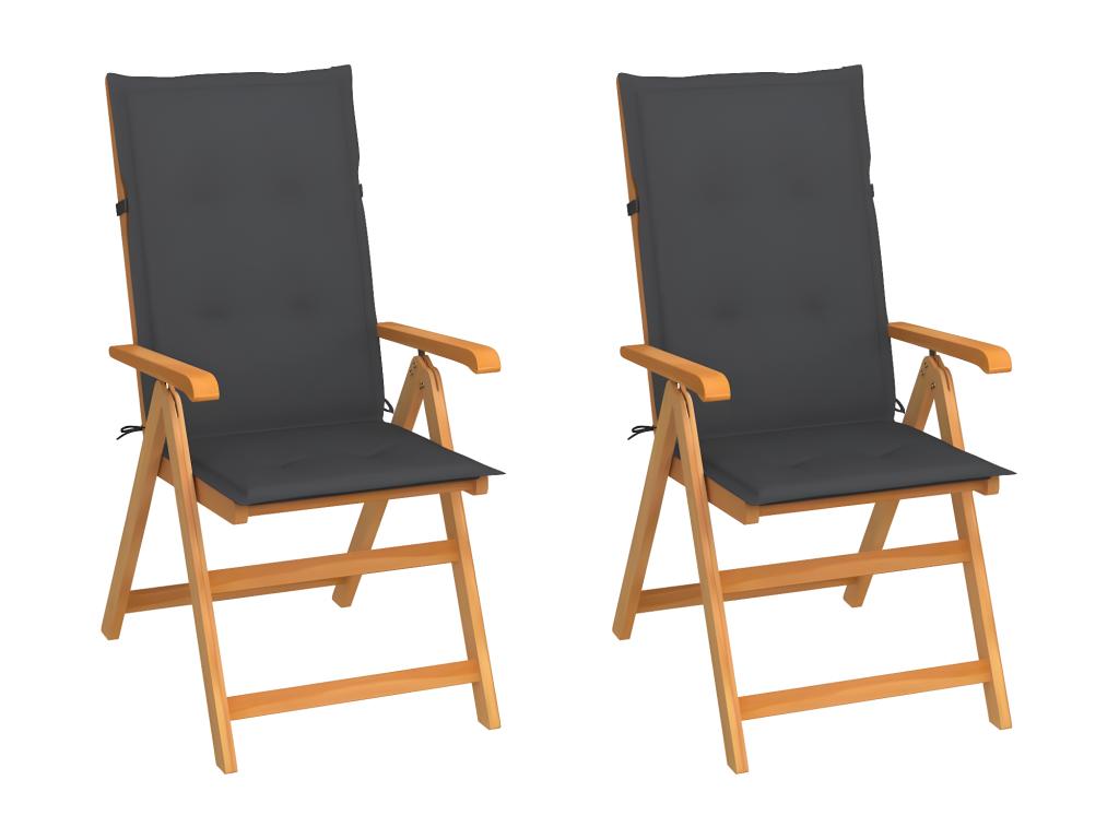 Chaises de jardin 2 pièces avec coussins anthracite Bois de teck EIMQ88625