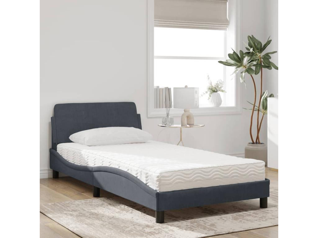 Lit avec matelas gris foncé 100x200 cm velours FUBH28896