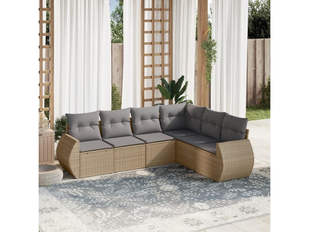 Salon de jardin avec coussins 6 pcs beige résine tressée IGUG38648