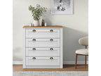 Commode chambre Lumenao L 91 cm en bois massif lasuré blanc et brun avec 4 grands tiroirs et poignées style campagne NIHZ64091