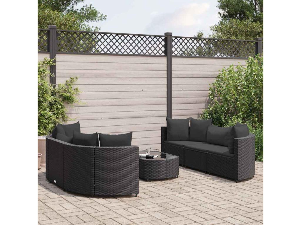 Salon de jardin 7 pièces avec coussins noir résine tressée ZKLA80376