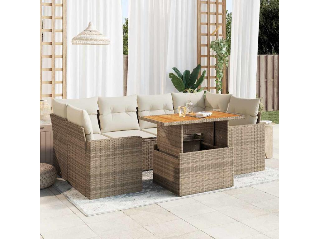 Salon de jardin avec coussins 7 pièces beige résine tressée GFIF39110