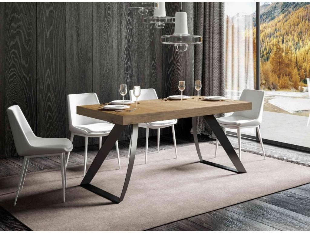 Table design 180cm chêne clair et pieds métal incurvés anthracite Lumenao RGEH47566