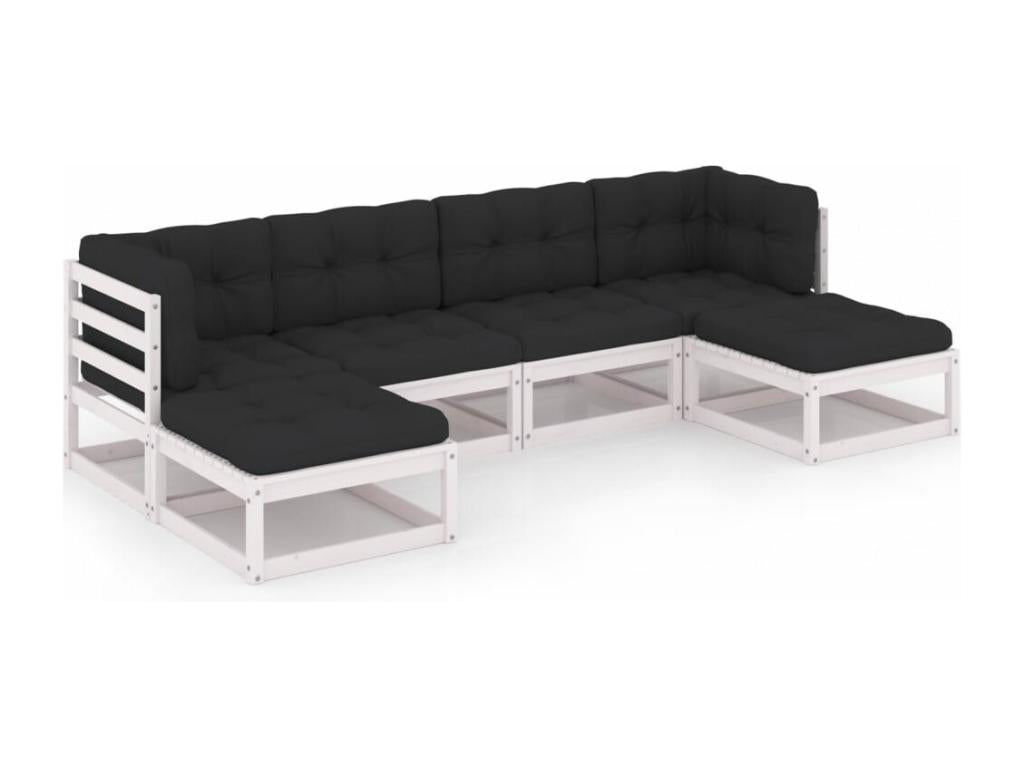 Salon de jardin 6 pièces avec coussins Blanc Bois de pin massif ORNG48363