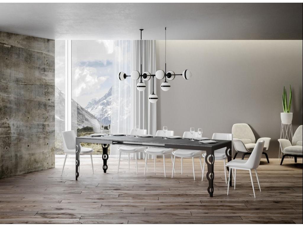 Table rectangulaire extensible orientale 6 à 20 personnes L 160 à 420cm gris béton et cadre métal anthracite Zensova SZDY18789