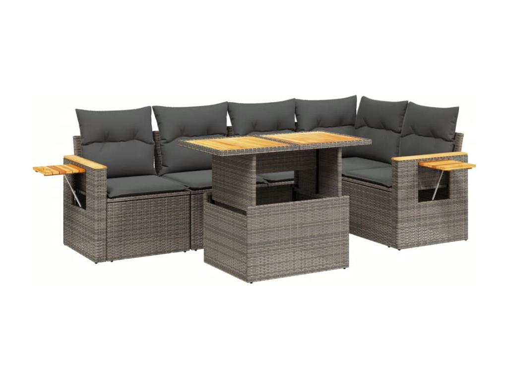 Salon de jardin 6 pcs avec coussins gris résine tressée QTFI79722