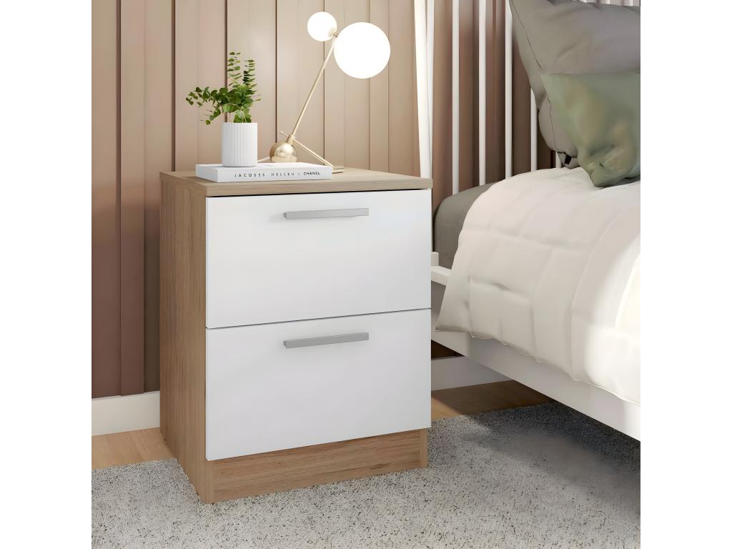 Table de chevet table de nuit avec 2 tiroirs coloris Blanc chêne Zensova UXIA03616