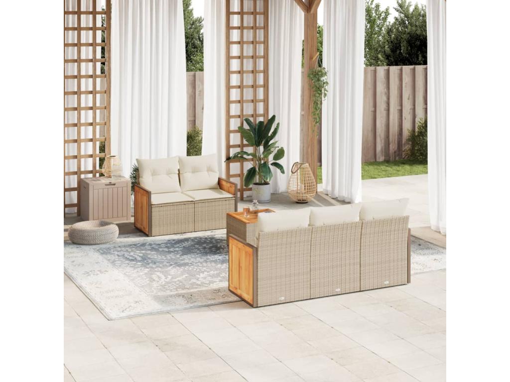 Salon de jardin avec coussins 6 pcs beige résine tressée PSCF74295