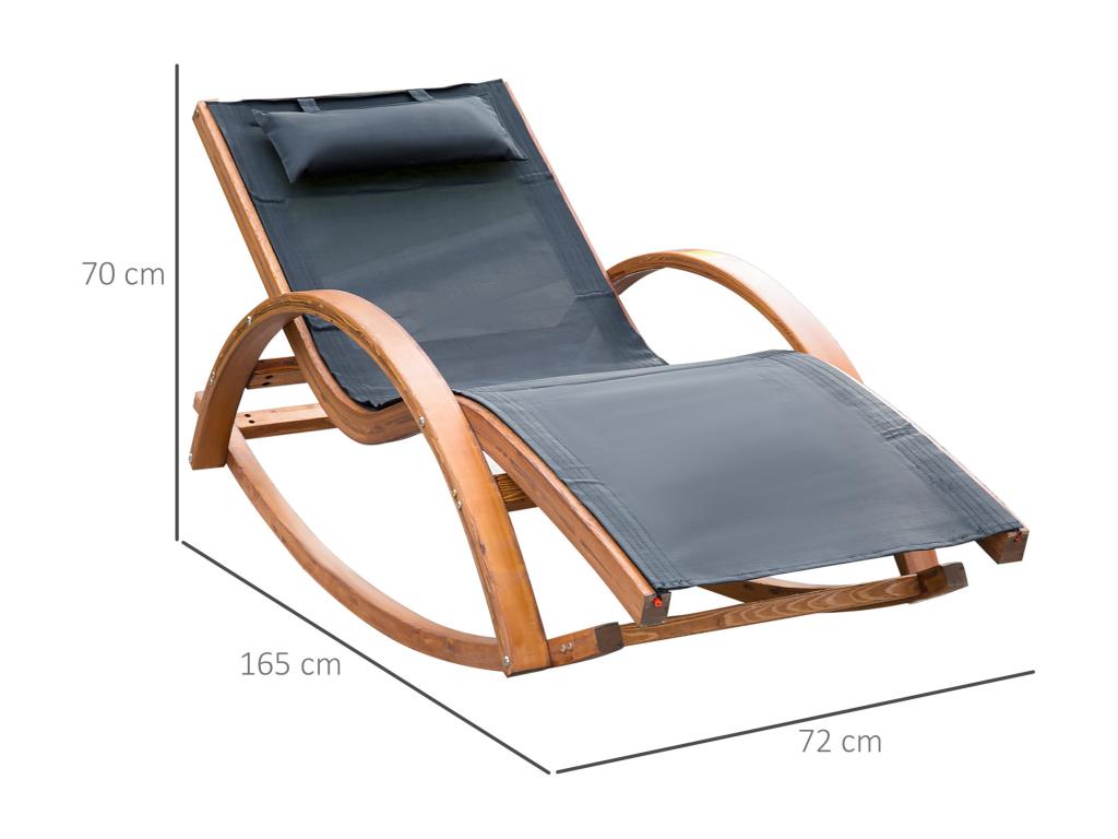 Chaise longue fauteuil berçant à bascule transat bain de soleil rocking chair en bois charge 120 Kg Zensova FRLF44716