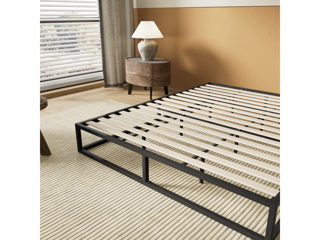 Lit 160x200 cm cadre en acier Lumenao en bois YVUF51267