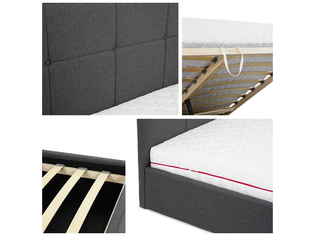 Lit Lumenao 130 Double Gris 160x200 Tapisserie Sommier à Lumenao 171x213x106cm SCBV01293