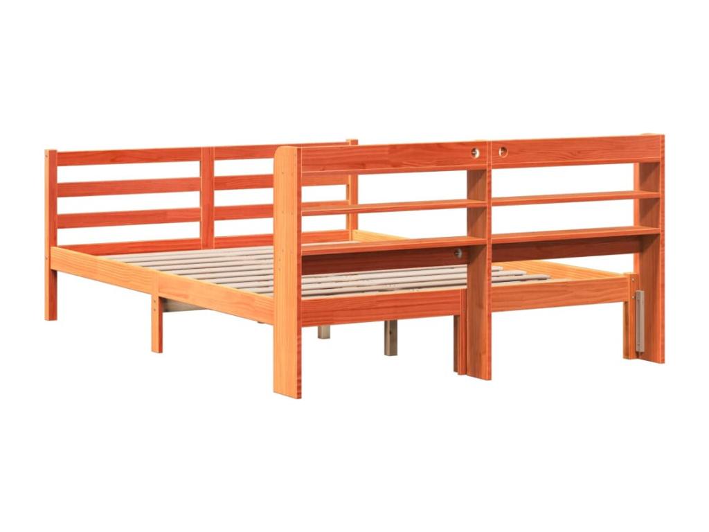 Cadre de lit sans matelas cire marron 120x200cm bois pin massif YHPY56300