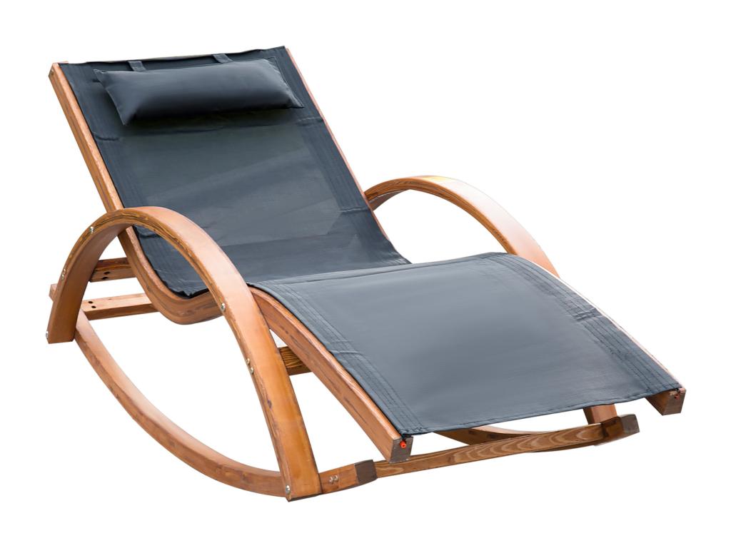 Chaise longue fauteuil berçant à bascule transat bain de soleil rocking chair en bois charge 120 Kg Zensova FRLF44716