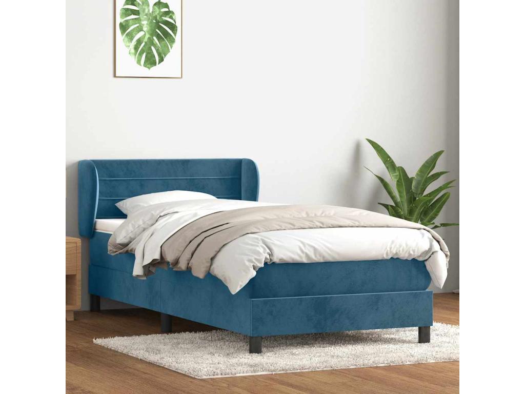 Sommier à Lumenao de lit et matelas bleu foncé 90x210 cm velours VXJU07364