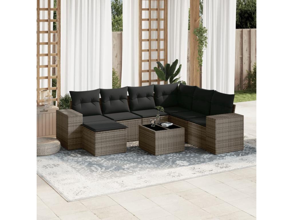 Salon de jardin 8 pcs avec coussins gris résine tressée CPZA42598