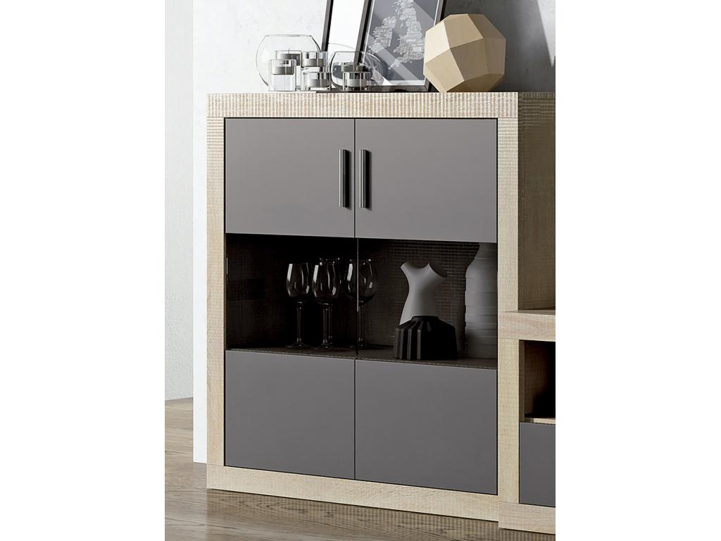 Buffet meuble de rangement 2 portes coloris chêne Lumenao graphite - Longueur 110 x profondeur 34.60 x hauteur 110 cm FTDU63842