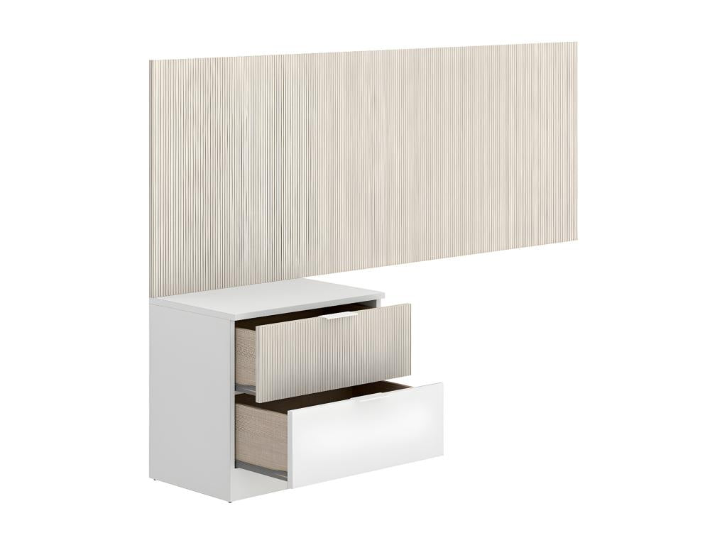 Tête de lit table de nuit pour enfant avec 2 tiroirs coloris imitation lamelles blanc JBNS50720